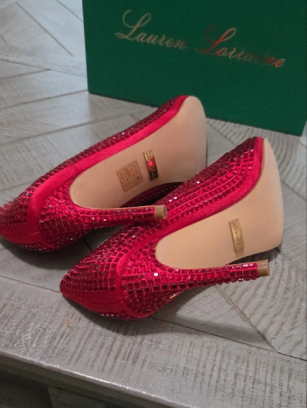 Lauren Lorraine Red Sequin Pointed-Toe Stiletto Heels